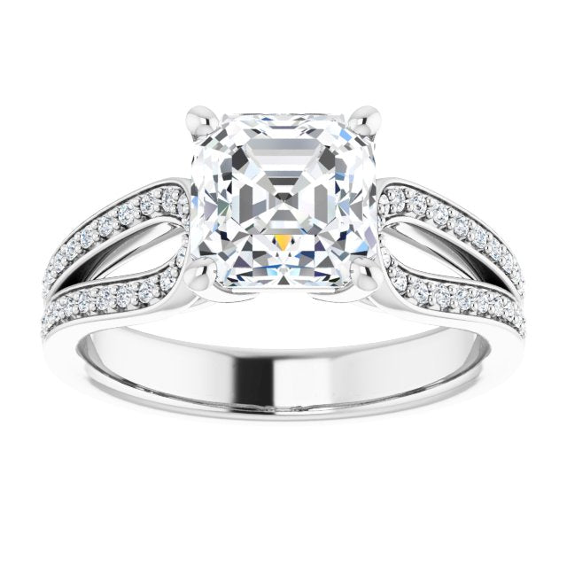 Cubic Zirconia Engagement Ring- The Annemarie (Customizable Asscher Cut Design featuring Shared Prong Split-band)