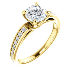 Cubic Zirconia Engagement Ring- The Sashalle (Customizable Cathedral-Raised Round Cut Design with Tapered Pavé Band)