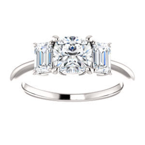 Cubic Zirconia Engagement Ring- The Andrea (Customizable Cushion Cut 3-stone with Dual Emerald Cut Accents)