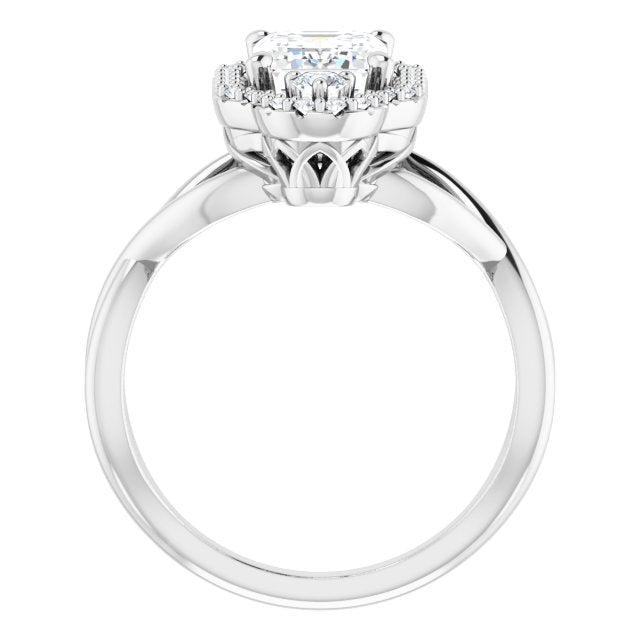 Cubic Zirconia Engagement Ring- The Josemaria (Customizable Vertical 3-stone Radiant Cut Design Enhanced with Multi-Halo Accents and Twisted Band)