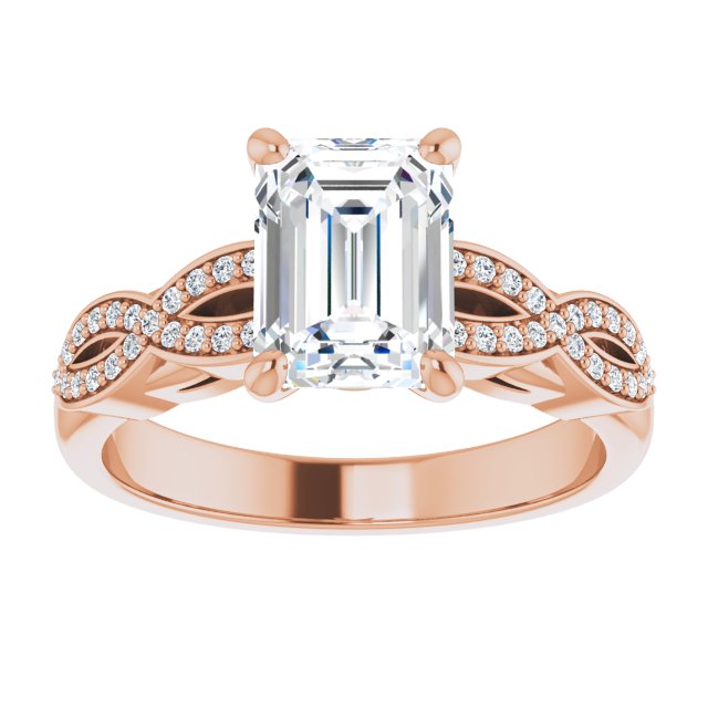 Cubic Zirconia Engagement Ring- The Lakiesha (Customizable Emerald Cut Design featuring Infinity Pavé Band and Round-Bezel Peekaboos)