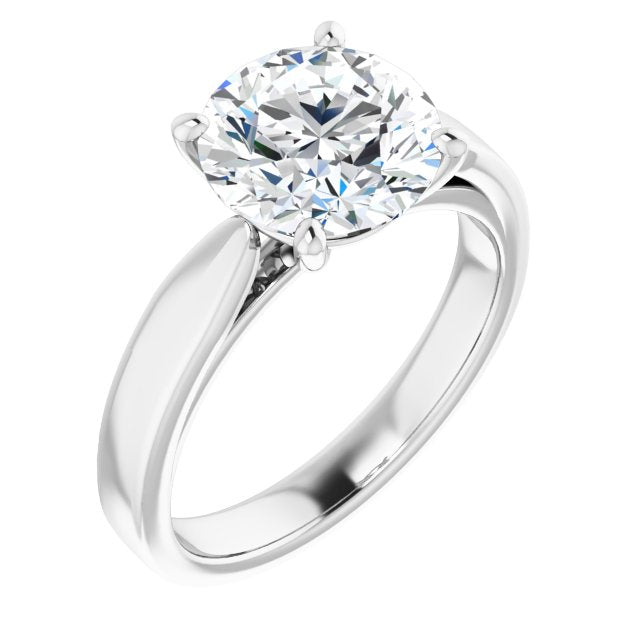 14K White Gold Customizable Round Cut Cathedral Solitaire with Wide Tapered Band