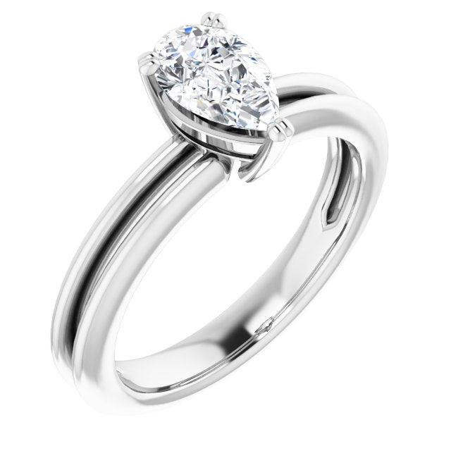 10K White Gold Customizable Pear Cut Solitaire with Grooved Band
