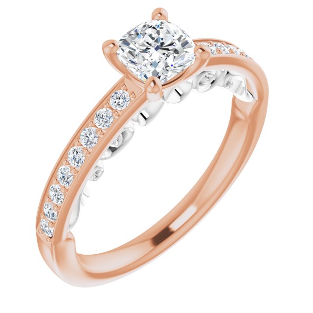 14K Rose & White Gold Customizable Cushion Cut Design featuring 3-Sided Infinity Trellis and Round-Channel Accented Band
