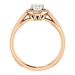 Cubic Zirconia Engagement Ring- The Laila Jean (Customizable Cathedral-set Oval Cut with Halo and Thin Pavé Band)