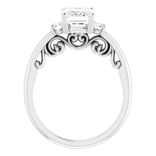 Cubic Zirconia Engagement Ring- The Danika (Customizable Radiant Cut 3-stone Style featuring Heart-Motif Band Enhancement)