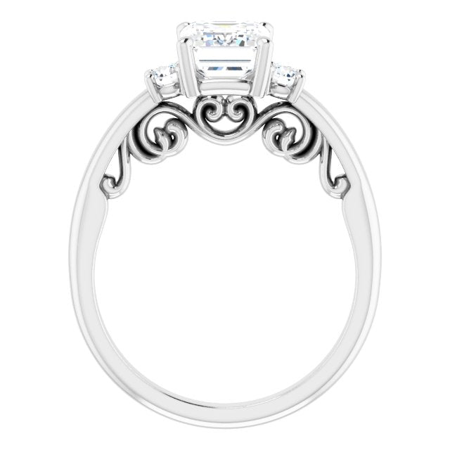 Cubic Zirconia Engagement Ring- The Danika (Customizable Radiant Cut 3-stone Style featuring Heart-Motif Band Enhancement)