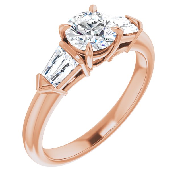10K Rose Gold Customizable 5-stone Design with Round Cut Center and Quad Baguettes