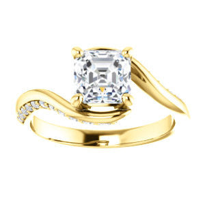 Cubic Zirconia Engagement Ring- The Nicola (Customizable Asscher Cut Style with Twisting Bypass Band featuring Inset Pavé Accents)