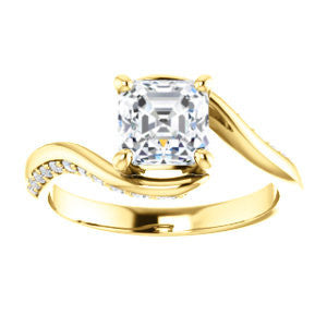 Cubic Zirconia Engagement Ring- The Nicola (Customizable Asscher Cut Style with Twisting Bypass Band featuring Inset Pavé Accents)
