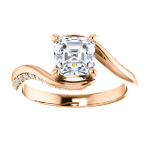 Cubic Zirconia Engagement Ring- The Nicola (Customizable Asscher Cut Style with Twisting Bypass Band featuring Inset Pavé Accents)