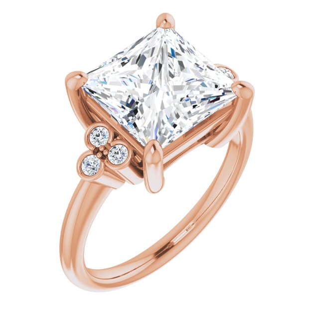 10K Rose Gold Customizable 7-stone Princess/Square Cut Center with Round-Bezel Side Stones