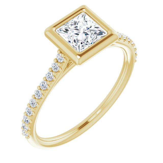 10K Yellow Gold Customizable Bezel-set Princess/Square Cut Style with Ultra-thin Pavé-Accented Band