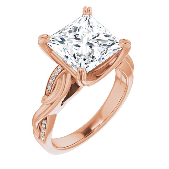 10K Rose Gold Customizable Cathedral-raised Princess/Square Cut Design featuring Rope-Braided Half-Pavé Band