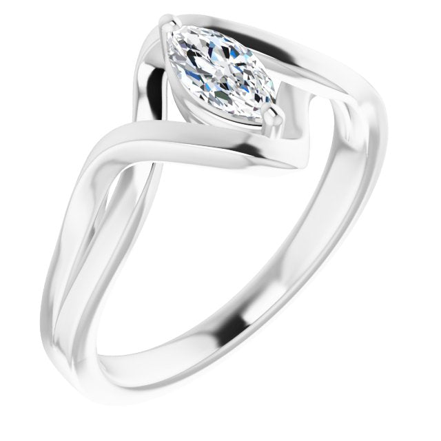 10K White Gold Customizable Marquise Cut Hurricane-inspired Bypass Solitaire