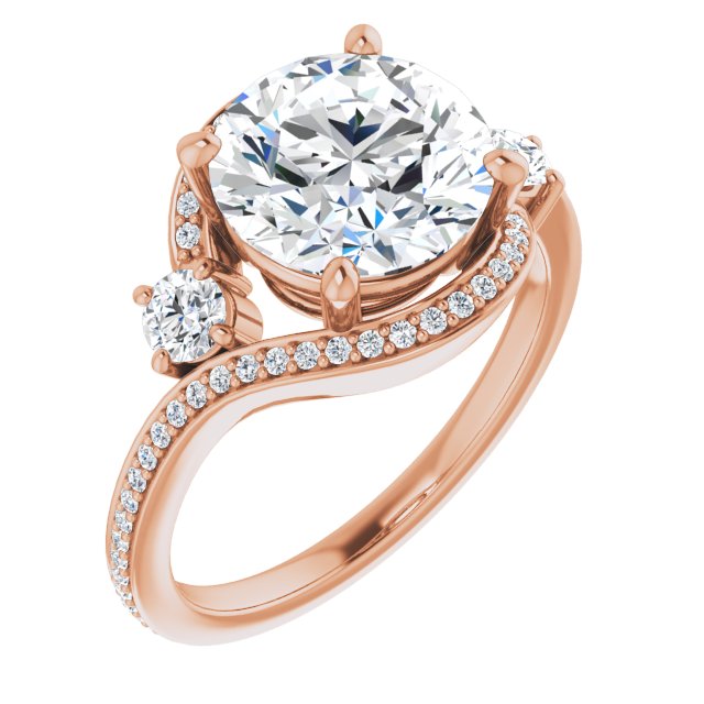 10K Rose Gold Customizable Round Cut Bypass Design with Semi-Halo and Accented Band