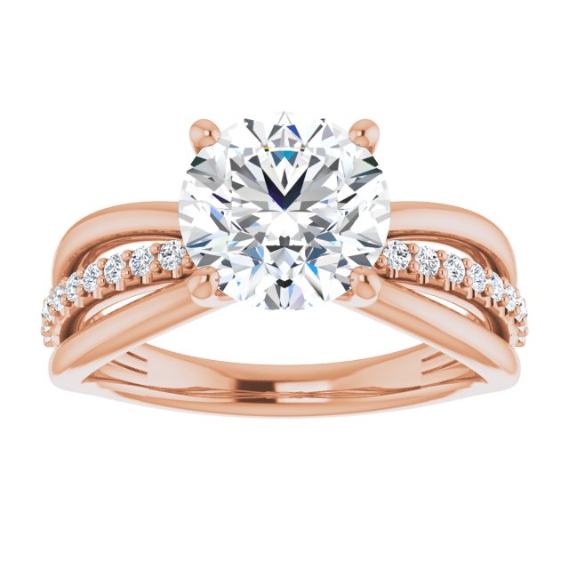 Cubic Zirconia Engagement Ring- The Rissa (Customizable Round Cut Design with Tri-Split Accented Band)