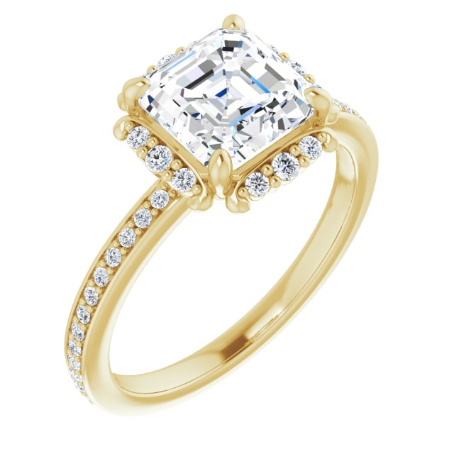 Cubic Zirconia Engagement Ring- The Agatha (Customizable Asscher Cut Style with Halo and Thin Shared Prong Band)