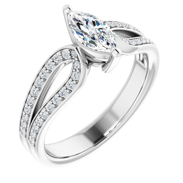 10K White Gold Customizable Marquise Cut Design featuring Shared Prong Split-band
