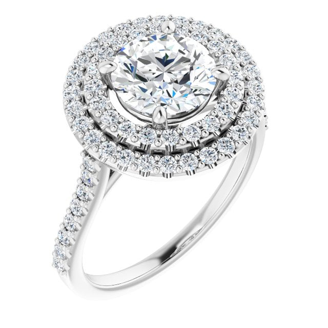 10K White Gold Customizable Double-Halo Round Cut Design with Accented Split Band