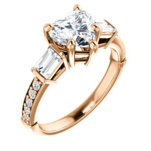 Cubic Zirconia Engagement Ring- The Rosetta (Customizable Heart Cut Enhanced 5-stone Design with Pavé Band)