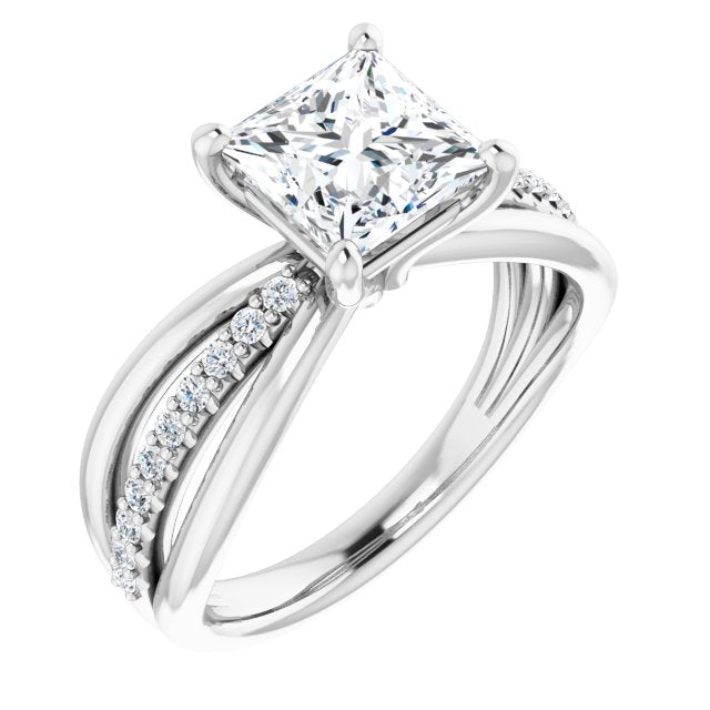 10K White Gold Customizable Princess/Square Cut Design with Tri-Split Accented Band