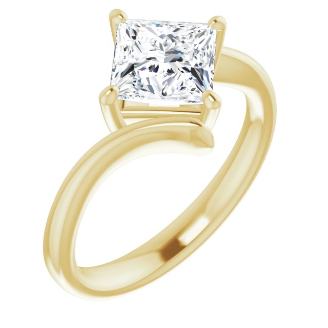 10K Yellow Gold Customizable Princess/Square Cut Solitaire with Thin, Bypass-style Band