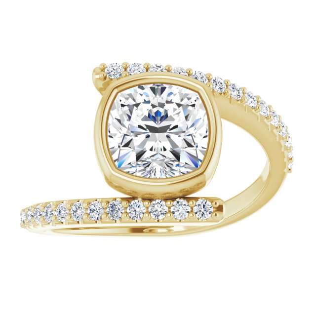 Cubic Zirconia Engagement Ring- The Pocahontas (Customizable Bezel-set Cushion Cut Design with Bypass Pavé Band)
