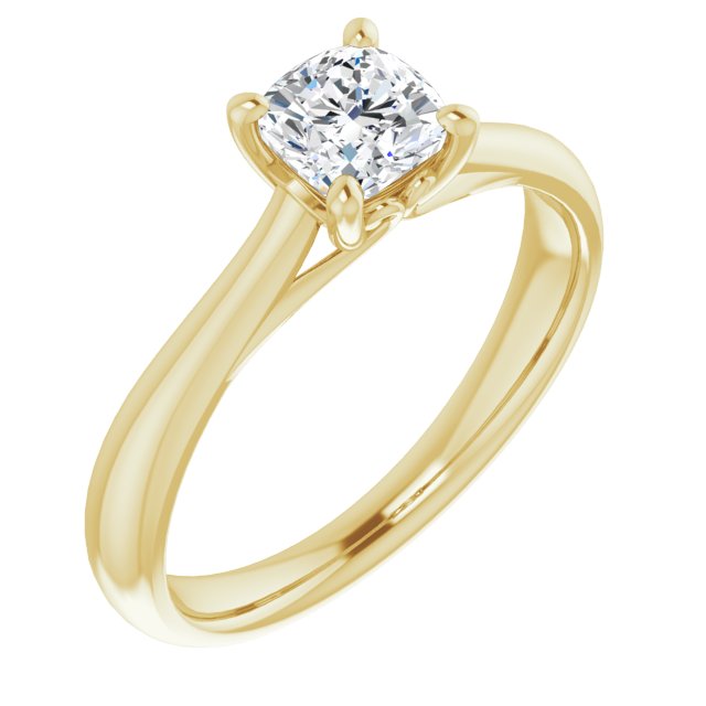 10K Yellow Gold Customizable Cushion Cut Solitaire with Decorative Prongs & Tapered Band