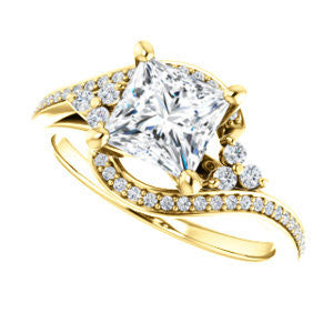 Cubic Zirconia Engagement Ring- The Candie (Customizable Princess Cut with Artisan Bypass Pavé and 7-stone Cluster)
