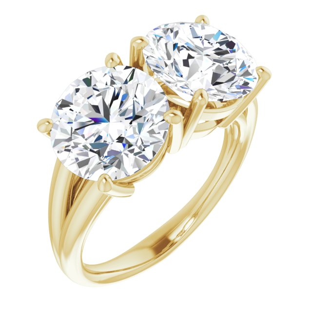 10K Yellow Gold Customizable Two-Stone Round Cut with Split Band