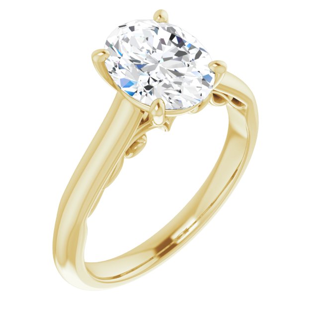 10K Yellow Gold Customizable Oval Cut Cathedral Solitaire with Two-Tone Option Decorative Trellis 'Down Under'