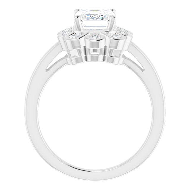 Cubic Zirconia Engagement Ring- The Mary Lou (Customizable 9-stone Emerald Cut Design with Round Bezel Side Stones)