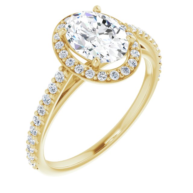 Cubic Zirconia Engagement Ring- The Catherine Lea (Customizable Oval Cut Design with Halo and Thin Pavé Band)