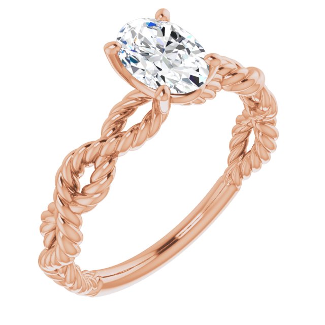 10K Rose Gold Customizable Oval Cut Solitaire with Infinity-inspired Twisting-Rope Split Band