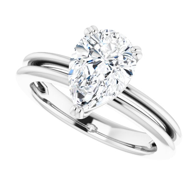 Cubic Zirconia Engagement Ring- The Evie (Customizable Pear Cut Solitaire with Grooved Band)
