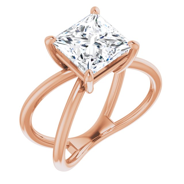 10K Rose Gold Customizable Princess/Square Cut Solitaire with Semi-Atomic Symbol Band