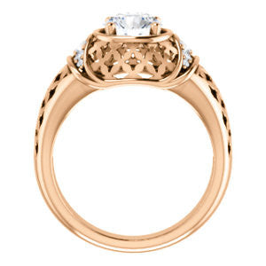 Cubic Zirconia Engagement Ring- The Leilani (Customizable Round Cut Vintage Crown Setting with Oversized Crosshatch Band)