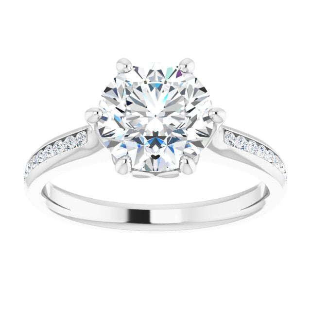 Cubic Zirconia Engagement Ring- The Alyssa Love (Customizable 6-prong Round Cut Design with Round Channel Accents)