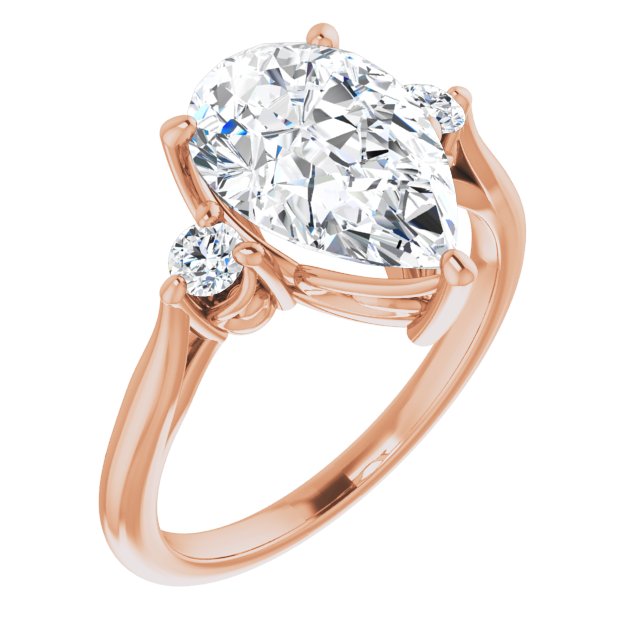 10K Rose Gold Customizable Three-stone Pear Cut Design with Small Round Accents and Vintage Trellis/Basket