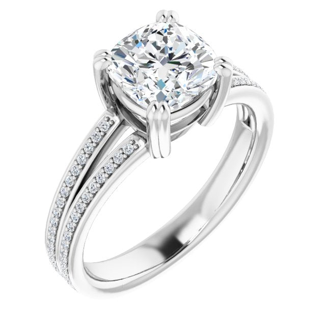 Cubic Zirconia Engagement Ring- The Carlotta (Customizable Cushion Cut Center with 100-stone* "Waterfall" Pavé Split Band)