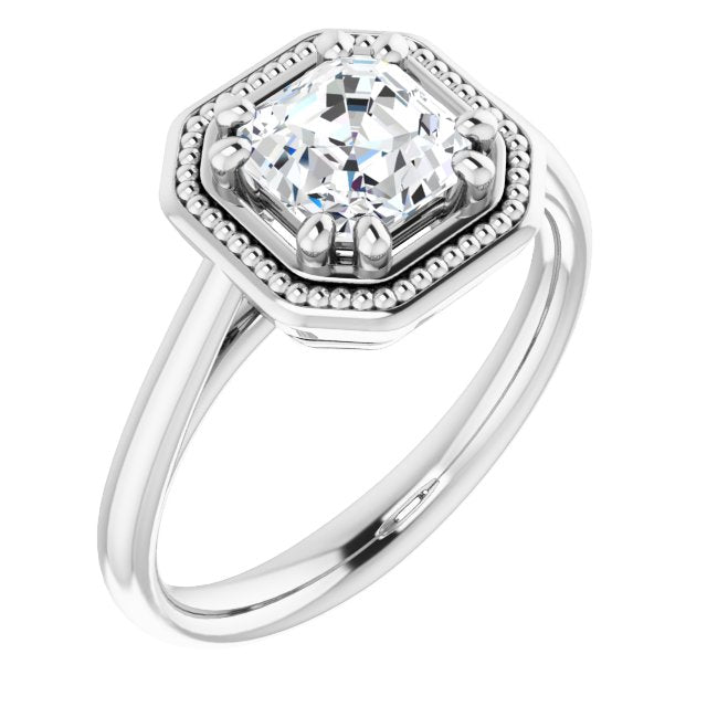 10K White Gold Customizable Asscher Cut Solitaire with Metallic Drops Halo Lookalike