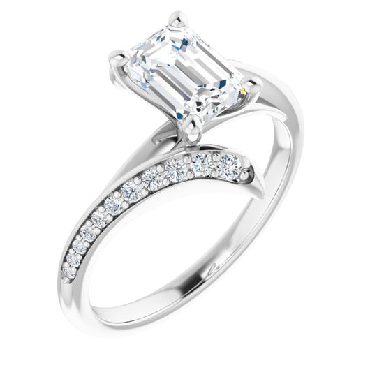 10K White Gold Customizable Emerald/Radiant Cut Style with Artisan Bypass and Shared Prong Band