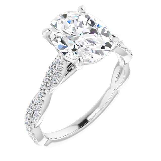 10K White Gold Customizable Oval Cut Style with Thin and Twisted Micropavé Band