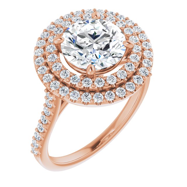 18K Rose Gold Customizable Double-Halo Round Cut Design with Accented Split Band
