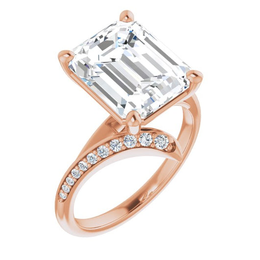10K Rose Gold Customizable Emerald/Radiant Cut Style with Artisan Bypass and Shared Prong Band