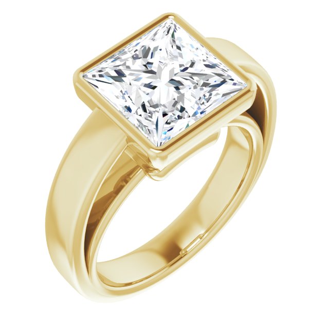 10K Yellow Gold Customizable Cathedral-Bezel Princess/Square Cut Solitaire with Wide Band