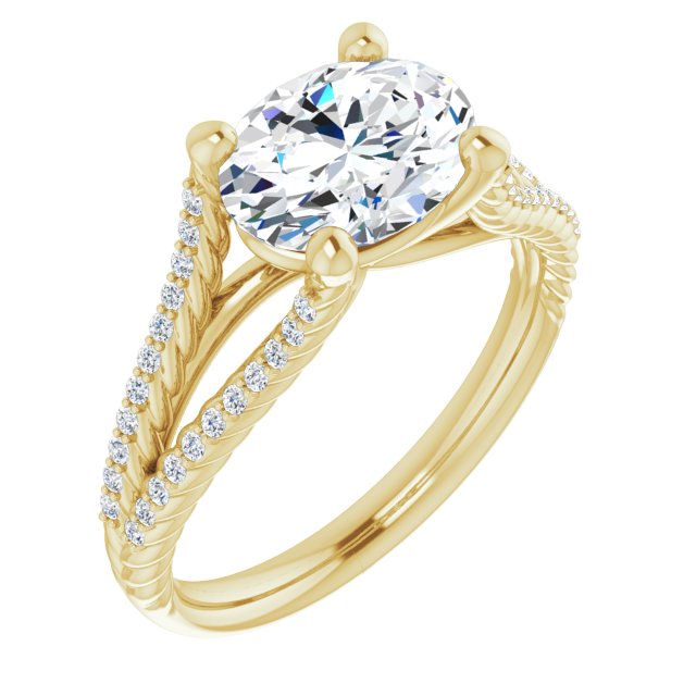 10K Yellow Gold Customizable Oval Cut Style with Split Band and Rope-Pavé
