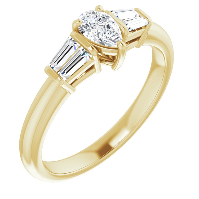 10K Yellow Gold Customizable 5-stone Pear Cut Style with Quad Tapered Baguettes