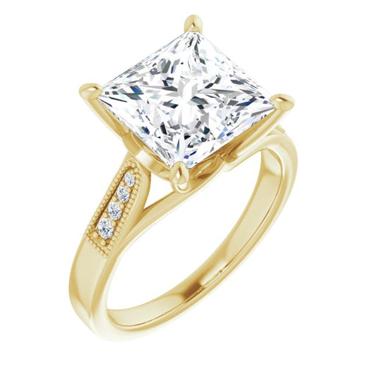 10K Yellow Gold Customizable 9-stone Vintage Design with Princess/Square Cut Center and Round Band Accents